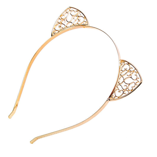 HKM-374483 Shiny Plaid Cat Ear Headband for Women - Fashionable Plastic Accessory