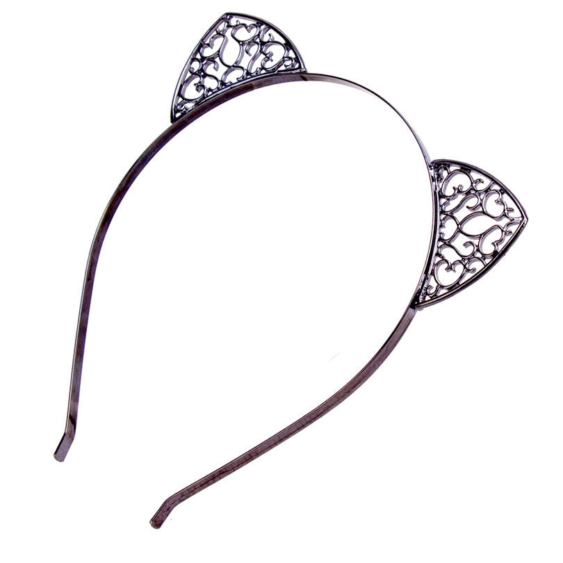 HKM-374483 Shiny Plaid Cat Ear Headband for Women - Fashionable Plastic Accessory