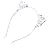 HKM-374483 Shiny Plaid Cat Ear Headband for Women - Fashionable Plastic Accessory