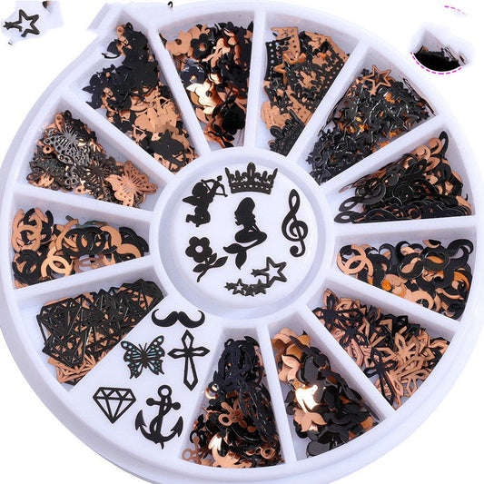 HKM-760851 Metallic 3D Snowflake Nail Sequins - 240 Piece Set in Gold, Silver, Bronze, and Black