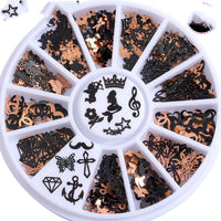 HKM-760851 Metallic 3D Snowflake Nail Sequins - 240 Piece Set in Gold, Silver, Bronze, and Black