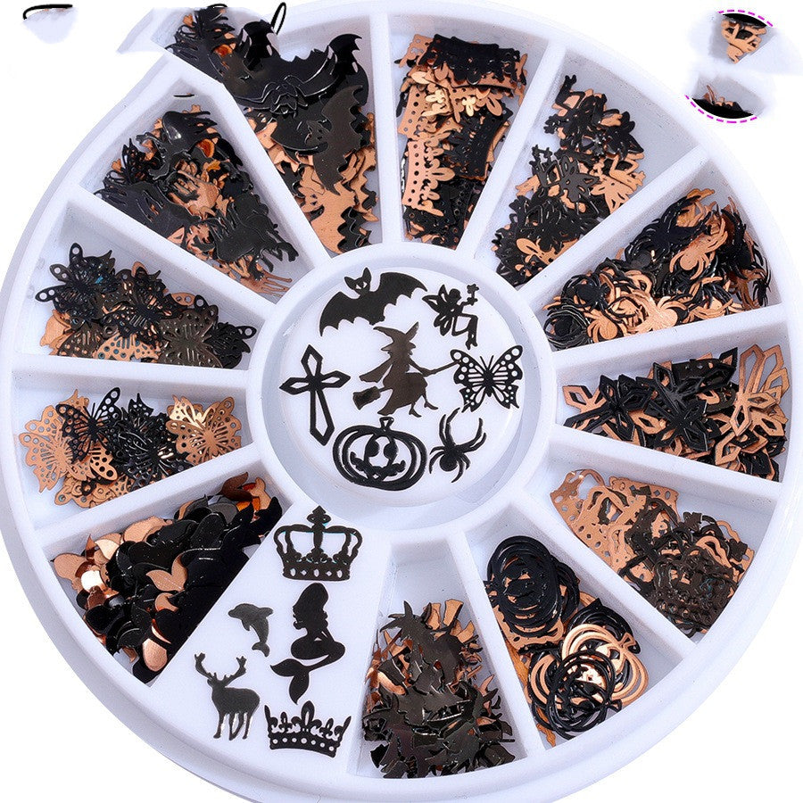 HKM-760851 Metallic 3D Snowflake Nail Sequins - 240 Piece Set in Gold, Silver, Bronze, and Black
