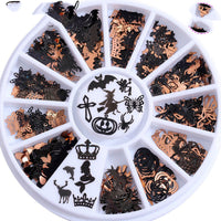 HKM-760851 Metallic 3D Snowflake Nail Sequins - 240 Piece Set in Gold, Silver, Bronze, and Black