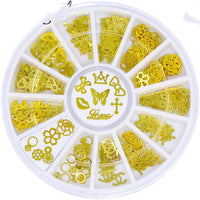 HKM-760851 Metallic 3D Snowflake Nail Sequins - 240 Piece Set in Gold, Silver, Bronze, and Black
