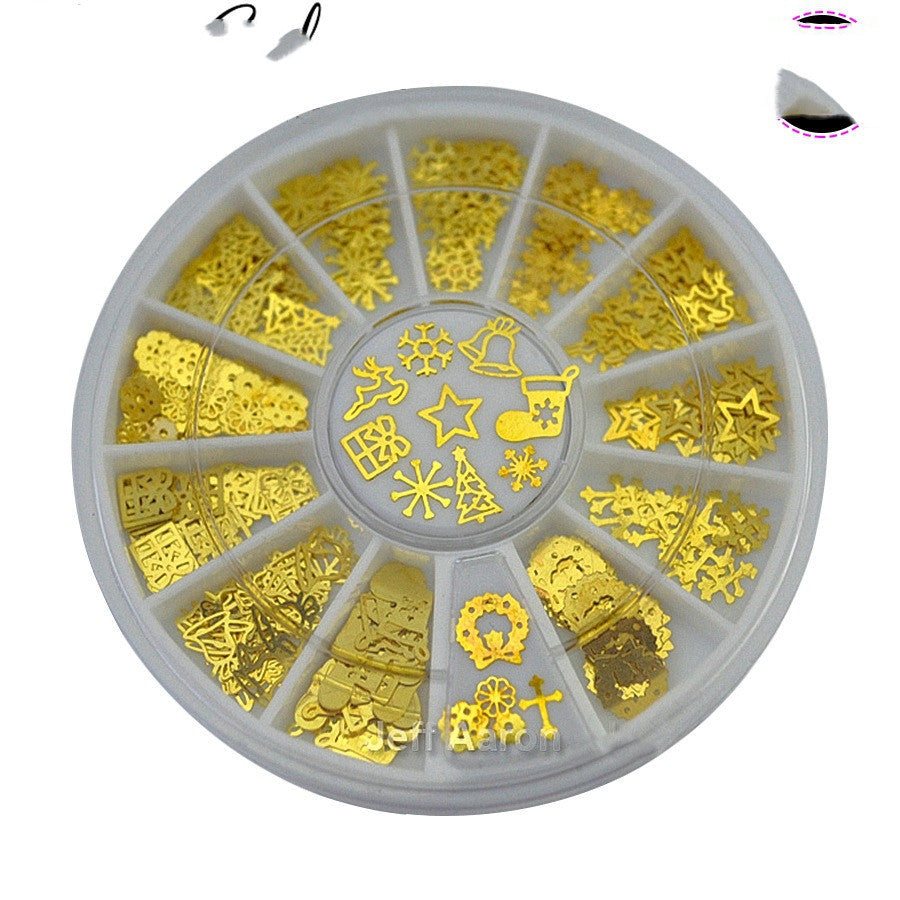 HKM-760851 Metallic 3D Snowflake Nail Sequins - 240 Piece Set in Gold, Silver, Bronze, and Black