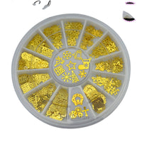 HKM-760851 Metallic 3D Snowflake Nail Sequins - 240 Piece Set in Gold, Silver, Bronze, and Black