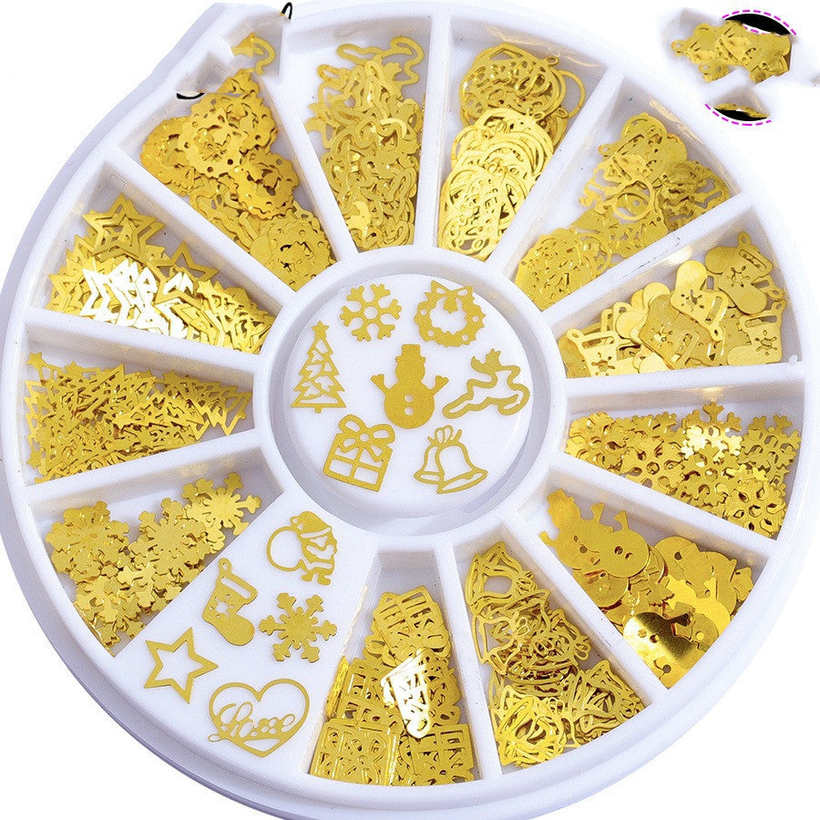HKM-760851 Metallic 3D Snowflake Nail Sequins - 240 Piece Set in Gold, Silver, Bronze, and Black
