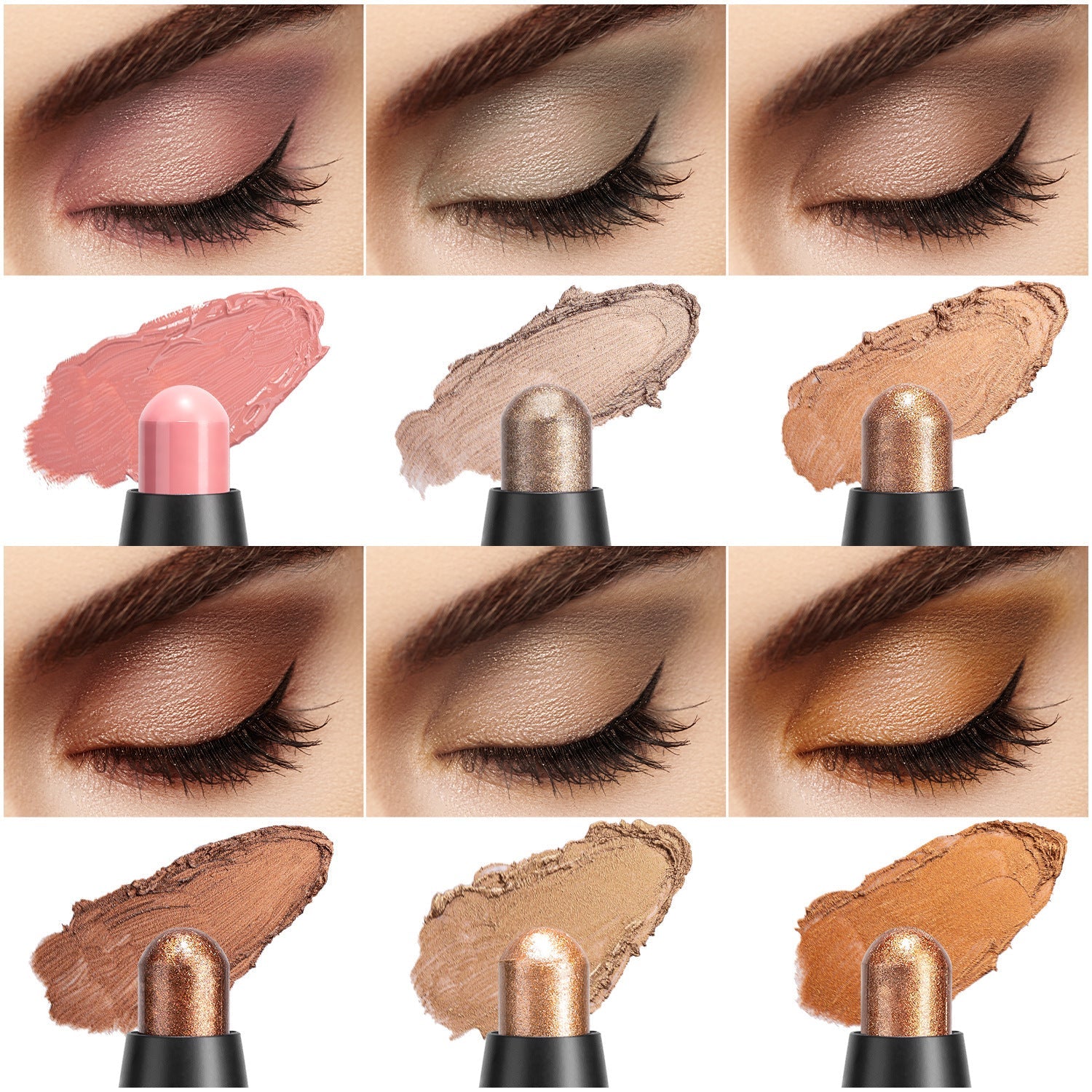 HKM-835027 Waterproof Eye Shadow Stick - Pearlescent and Earth Tone Color Options