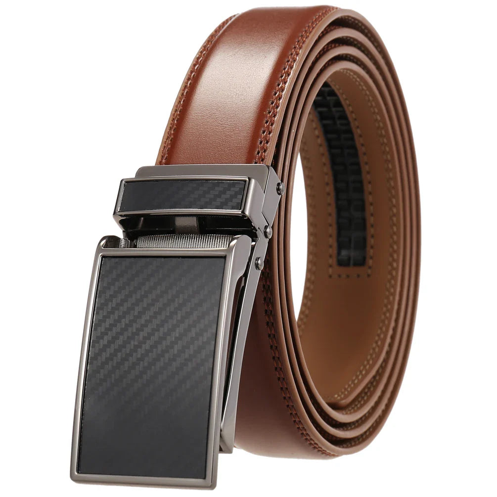 HKM-215379 Genuine Leather Automatic Sliding Buckle Belt for Men