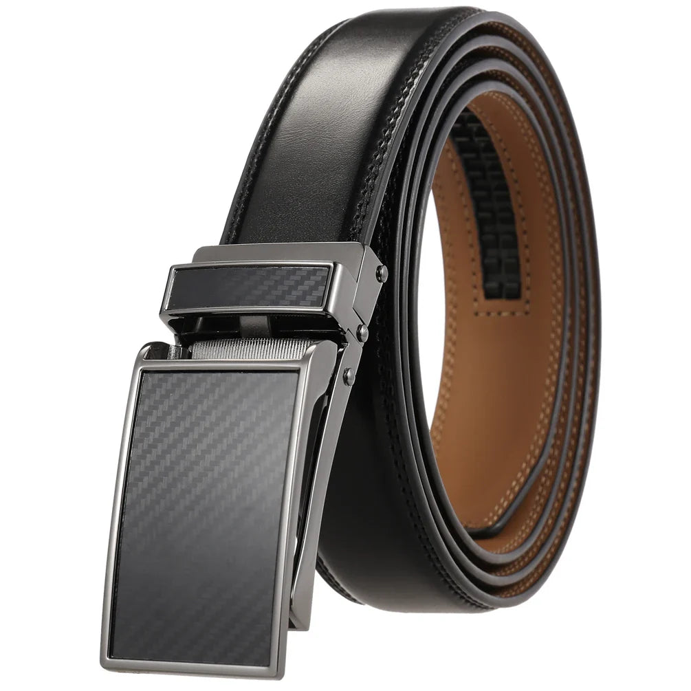 HKM-215379 Genuine Leather Automatic Sliding Buckle Belt for Men