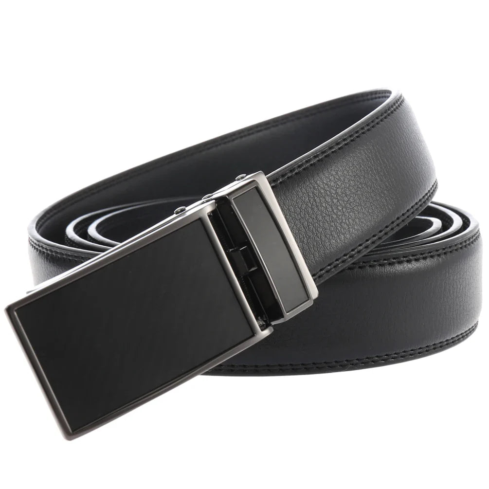 HKM-215379 Genuine Leather Automatic Sliding Buckle Belt for Men