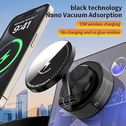KTX-163539 Foldable Magnetic Wireless Charger with Strong Magnets for iPhone 15 and 16 - Slim Car Phone Holder