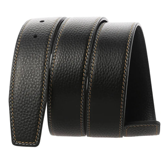 HKM-526099 Black Leather Belt with 3.4CM Perforated Pin Buckle - Versatile Fashion Accessory
