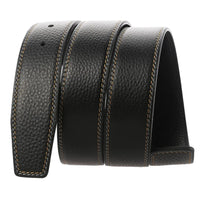 HKM-526099 Black Leather Belt with 3.4CM Perforated Pin Buckle - Versatile Fashion Accessory