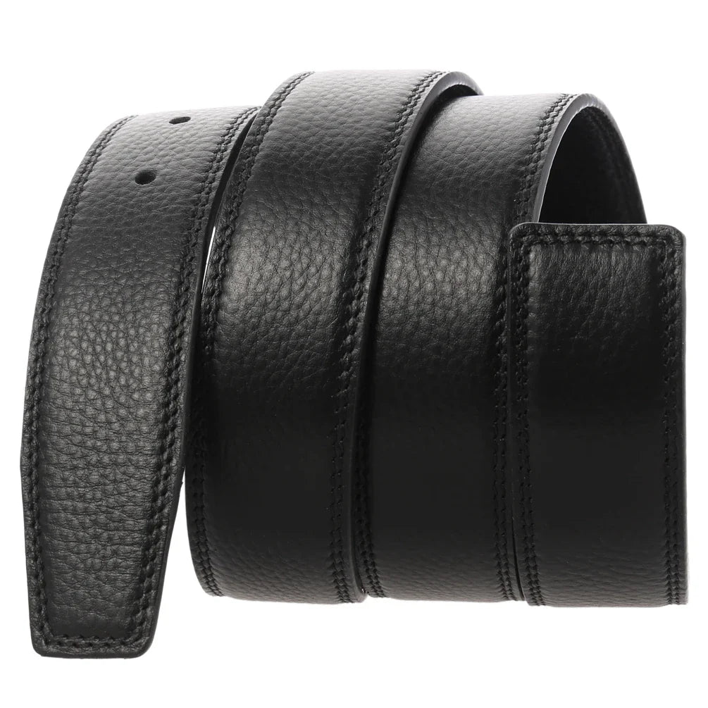 HKM-526099 Black Leather Belt with 3.4CM Perforated Pin Buckle - Versatile Fashion Accessory