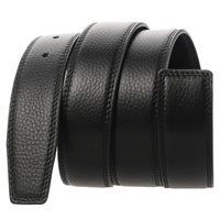 HKM-526099 Black Leather Belt with 3.4CM Perforated Pin Buckle - Versatile Fashion Accessory