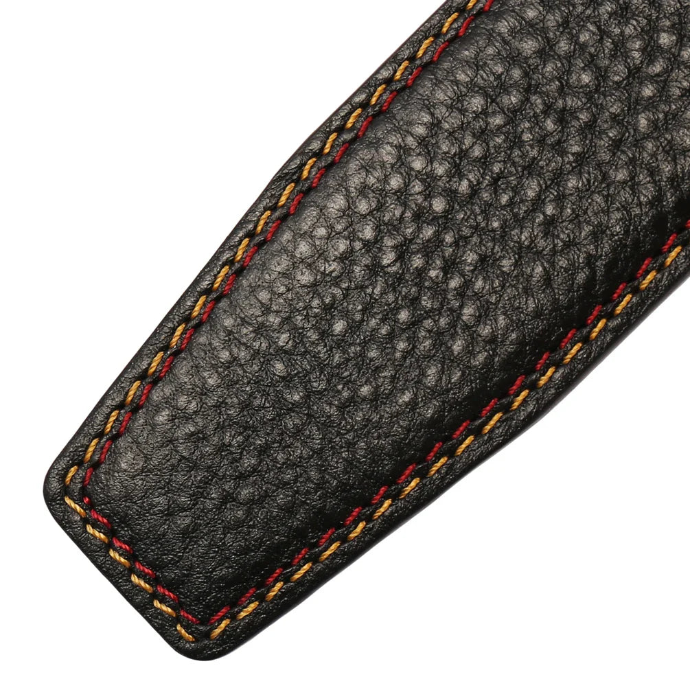 HKM-526099 Black Leather Belt with 3.4CM Perforated Pin Buckle - Versatile Fashion Accessory