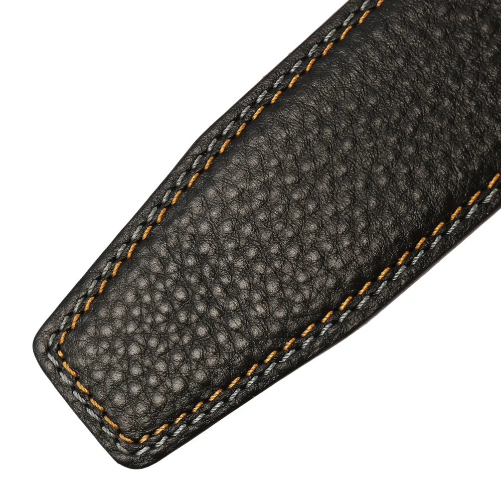 HKM-526099 Black Leather Belt with 3.4CM Perforated Pin Buckle - Versatile Fashion Accessory