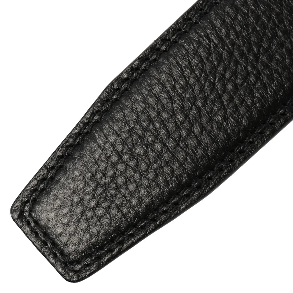 HKM-526099 Black Leather Belt with 3.4CM Perforated Pin Buckle - Versatile Fashion Accessory