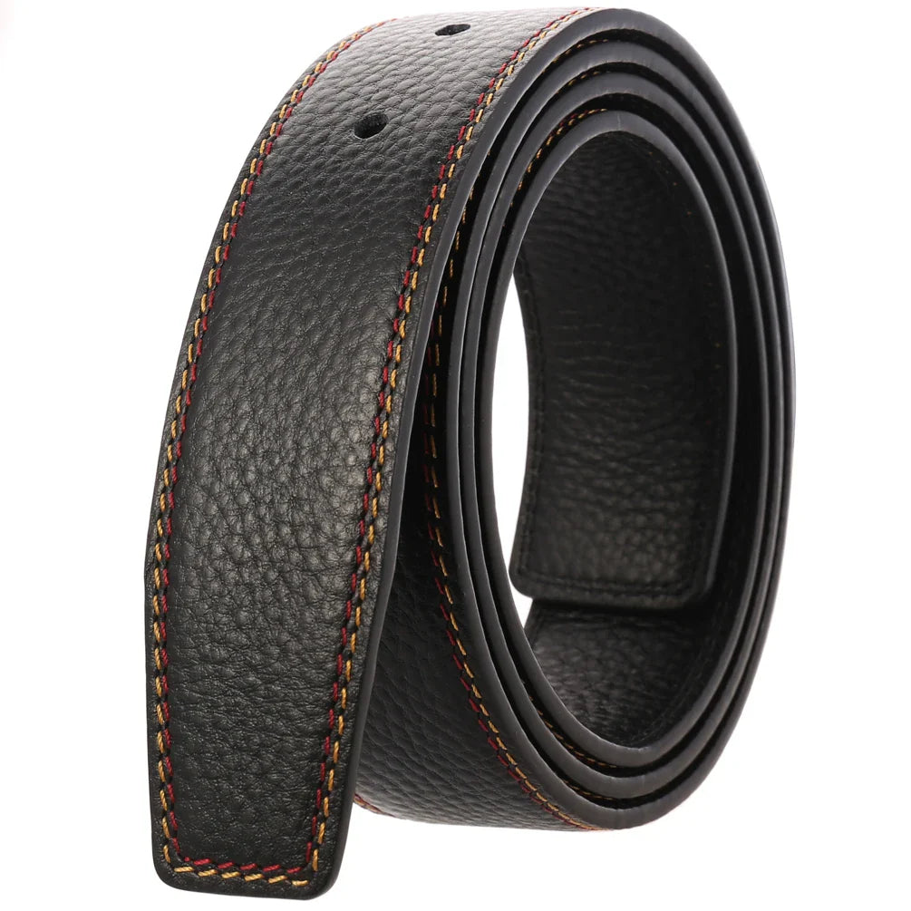 HKM-526099 Black Leather Belt with 3.4CM Perforated Pin Buckle - Versatile Fashion Accessory