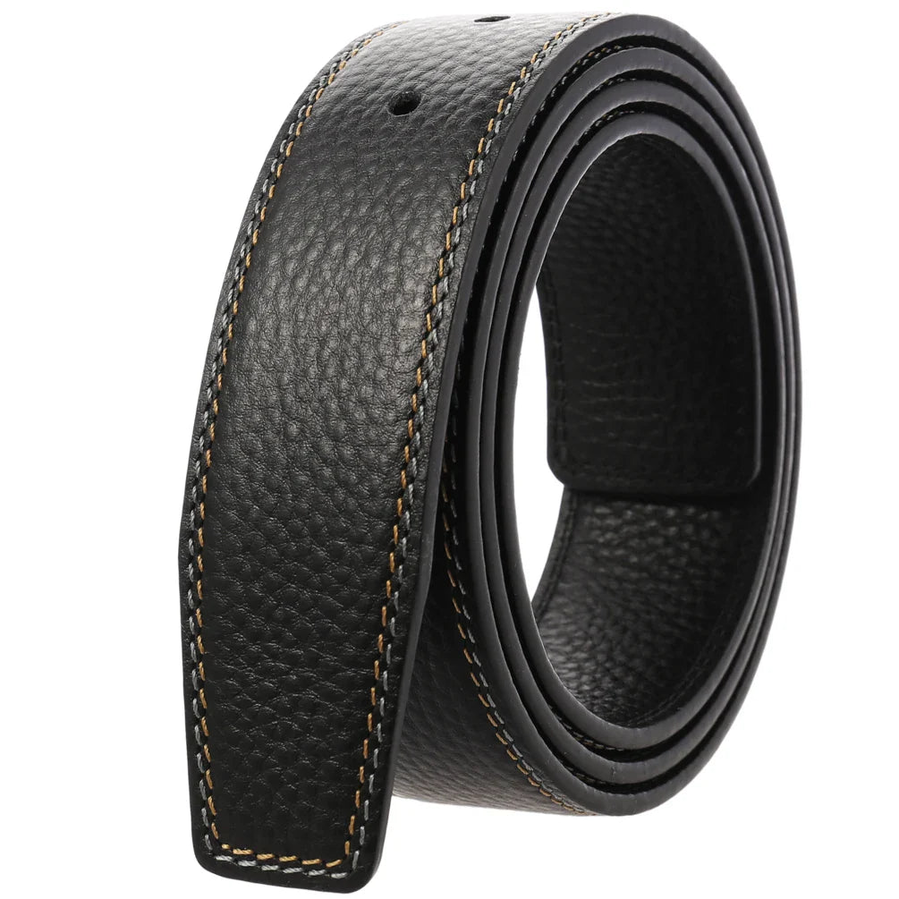 HKM-526099 Black Leather Belt with 3.4CM Perforated Pin Buckle - Versatile Fashion Accessory