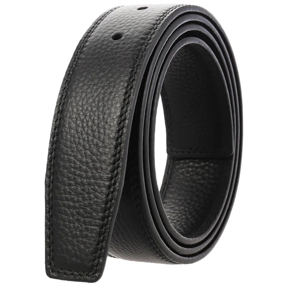 HKM-526099 Black Leather Belt with 3.4CM Perforated Pin Buckle - Versatile Fashion Accessory