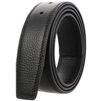 HKM-526099 Black Leather Belt with 3.4CM Perforated Pin Buckle - Versatile Fashion Accessory