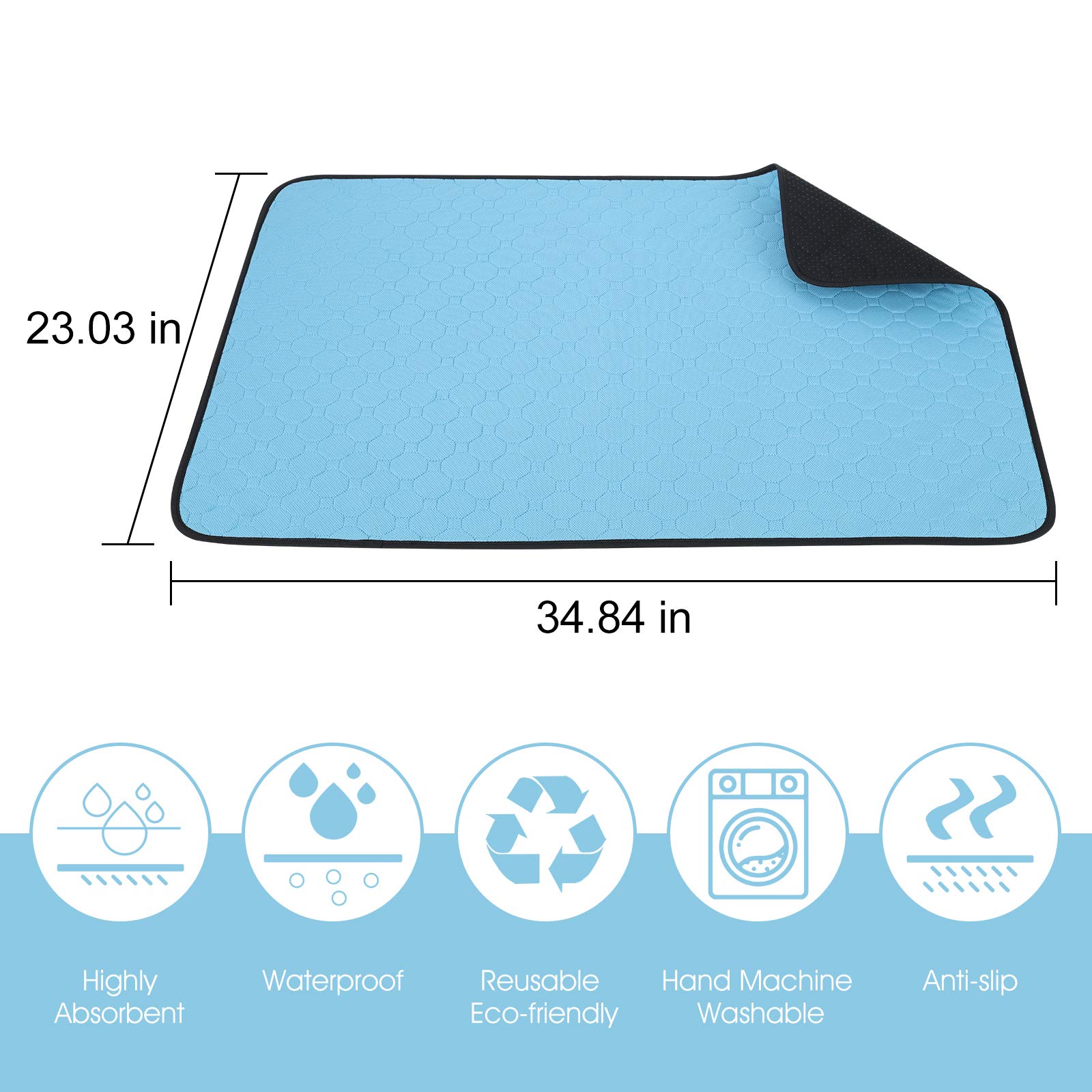JMT-593738 Washable Waterproof Dog Urine Pad - Non-Slip Training Mat for Puppies and Cats, 89.5 x 59.2 cm, Set of 2