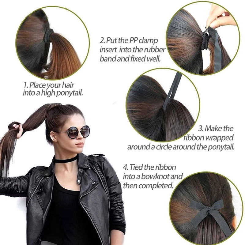 HKM-534867 Long Straight Hair Ponytail - Versatile Hairpiece for All Skin Tones and Face Shapes