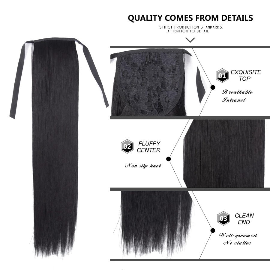 HKM-534867 Long Straight Hair Ponytail - Versatile Hairpiece for All Skin Tones and Face Shapes