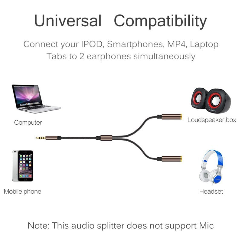 KTX-792467 3.5mm Audio Splitter Cable for Dual Headphones - Universal Y Splitter for Sharing Music
