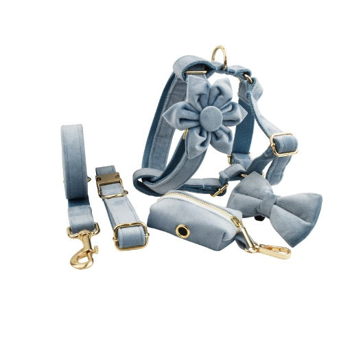 HKM-144403 Velvet Fabric Dog Collar with Accessories - Scalable Sizes XS-XL