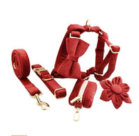 HKM-144403 Velvet Fabric Dog Collar with Accessories - Scalable Sizes XS-XL