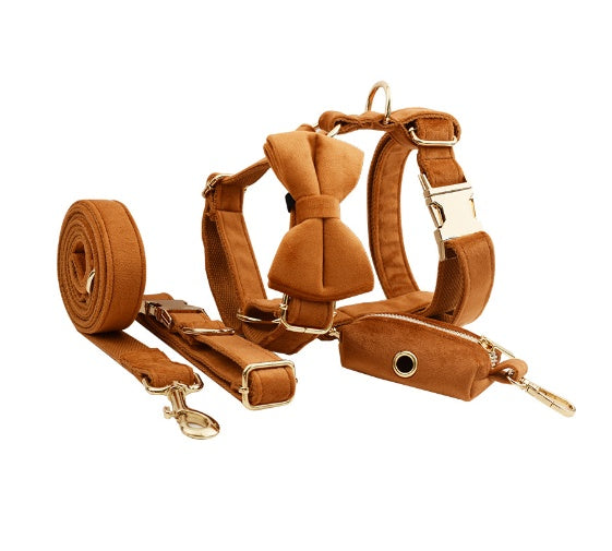 HKM-144403 Velvet Fabric Dog Collar with Accessories - Scalable Sizes XS-XL