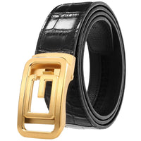 HKM-637907 Genuine Leather Men's Belt - Stylish Black Design, Model LY36-61319-8