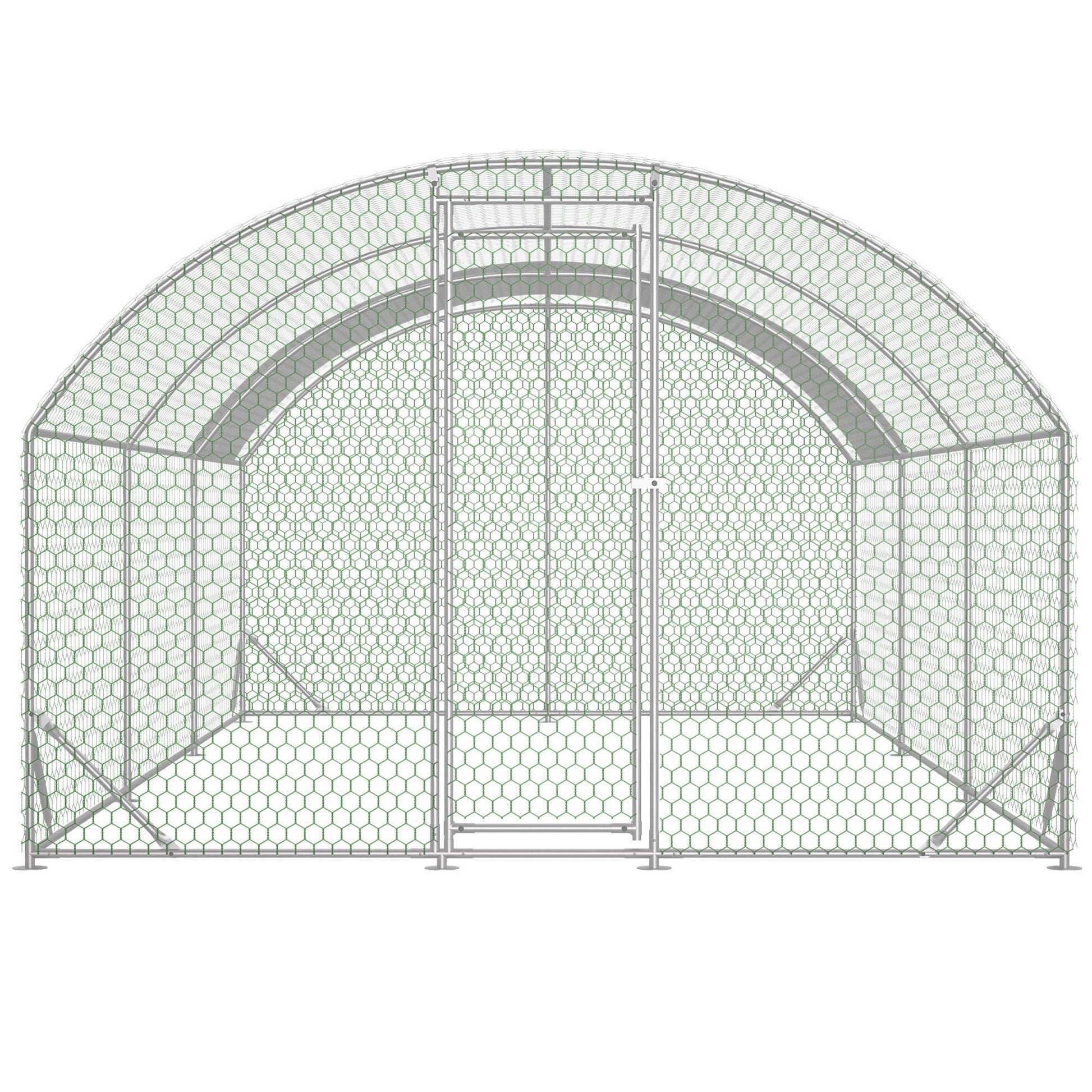 HKM-891603 Spacious Large Metal Chicken Coop with Waterproof Anti-UV Cover, Walk-In Chicken Run for Outdoor Use - 9.84 x 19.68 x 6.56 Ft