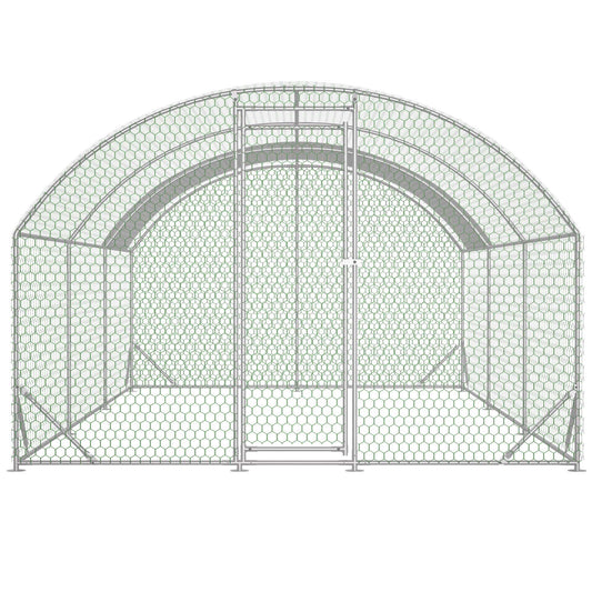 HKM-891603 Spacious Large Metal Chicken Coop with Waterproof Anti-UV Cover, Walk-In Chicken Run for Outdoor Use - 9.84 x 19.68 x 6.56 Ft