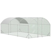 HKM-891603 Spacious Large Metal Chicken Coop with Waterproof Anti-UV Cover, Walk-In Chicken Run for Outdoor Use - 9.84 x 19.68 x 6.56 Ft