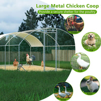 HKM-891603 Spacious Large Metal Chicken Coop with Waterproof Anti-UV Cover, Walk-In Chicken Run for Outdoor Use - 9.84 x 19.68 x 6.56 Ft