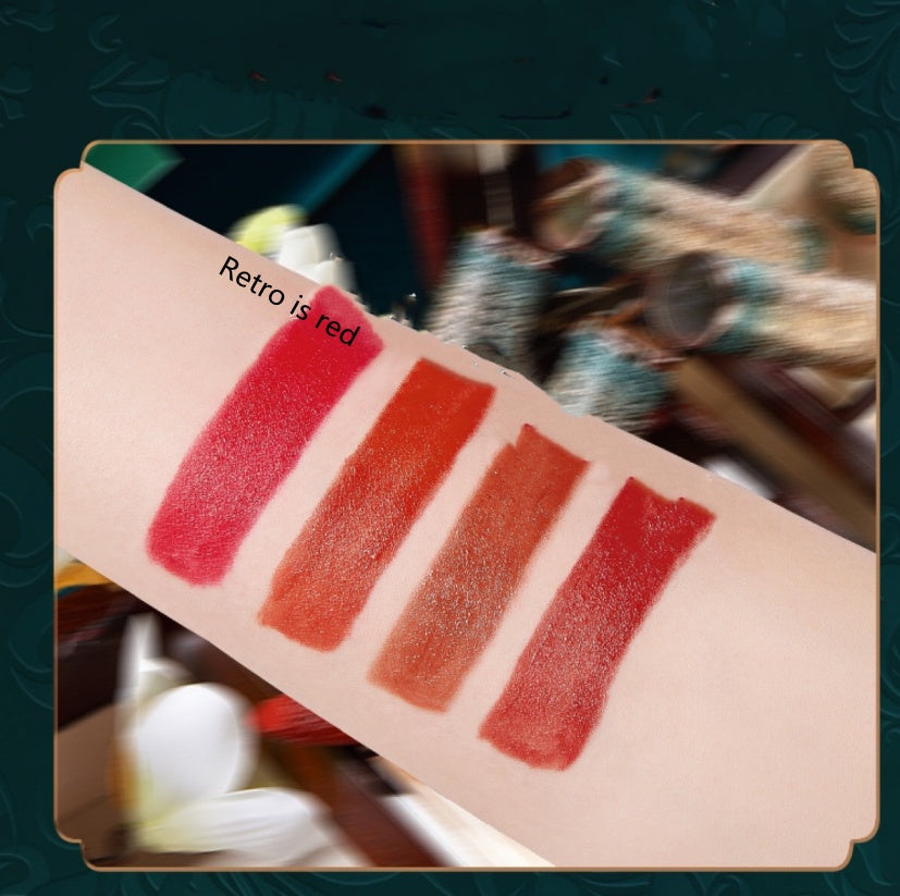 HKM-236307 Velvet Matte Carved Lipstick in Retro Red, Rotten Tomato, Brick Red Caramel, Red Pear - Long-lasting Formula