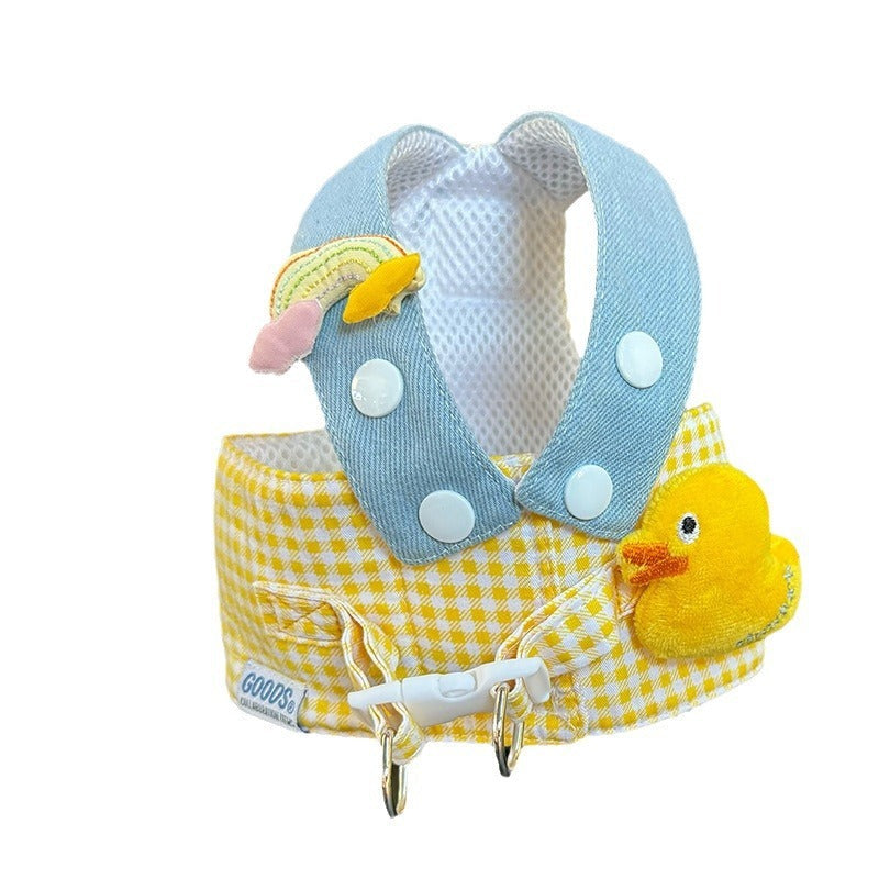 HKM-782803 Spring Summer Cat Clothes Set with Harness, Leash, and Hat for Outings