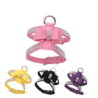 HKM-486739 Shiny Rhinestone Soft Suede Pet Chest Strap Leash - Adjustable Dog Harness in Multiple Colors