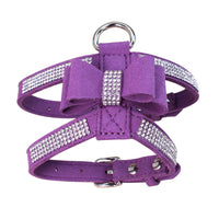 HKM-486739 Shiny Rhinestone Soft Suede Pet Chest Strap Leash - Adjustable Dog Harness in Multiple Colors