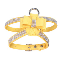 HKM-486739 Shiny Rhinestone Soft Suede Pet Chest Strap Leash - Adjustable Dog Harness in Multiple Colors