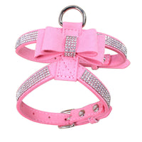 HKM-486739 Shiny Rhinestone Soft Suede Pet Chest Strap Leash - Adjustable Dog Harness in Multiple Colors
