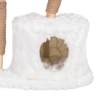 HKM-675731 Modern Cat Tower with Natural Wood Branches, Indoor Cat Condo and Playhouse in White, Comfortable Plush Beds and Scratching Posts