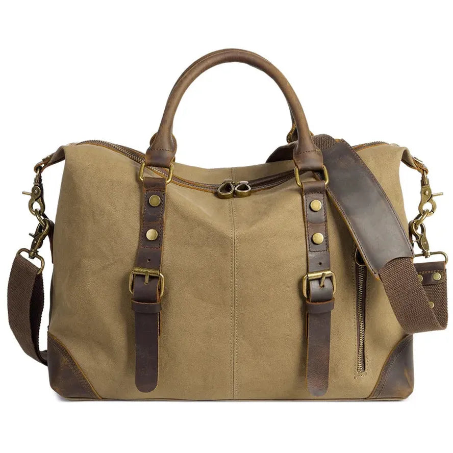 HKM-989011 Men's Casual Canvas Cross-Shoulder Bag with Cowhide Leather for Outdoor Travel and Laptop Use