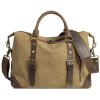 HKM-989011 Men's Casual Canvas Cross-Shoulder Bag with Cowhide Leather for Outdoor Travel and Laptop Use