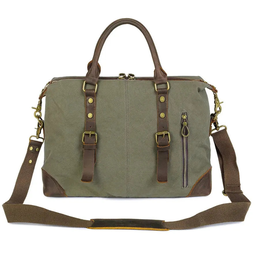 HKM-989011 Men's Casual Canvas Cross-Shoulder Bag with Cowhide Leather for Outdoor Travel and Laptop Use