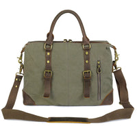 HKM-989011 Men's Casual Canvas Cross-Shoulder Bag with Cowhide Leather for Outdoor Travel and Laptop Use